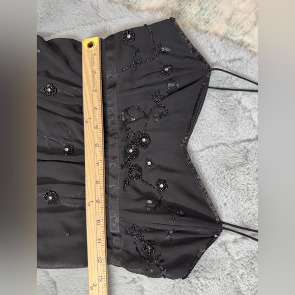 Vintage Black Beaded Embroidered High Low Midi Dress Witchy Romantic Goth Hoco - Picture 9 of 15